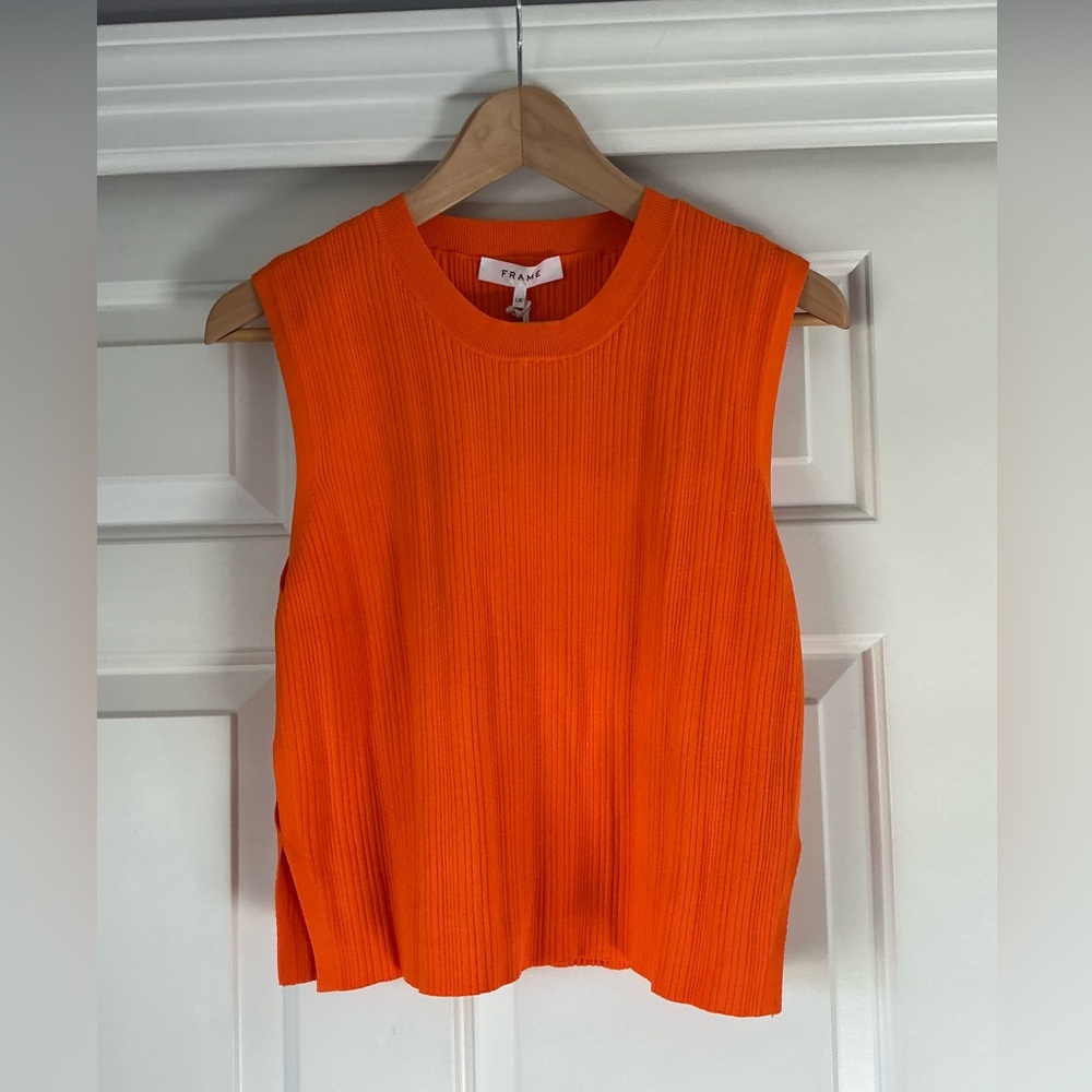 Frame Women’s Orange Ribbed Cit Out Sleeveless Top L